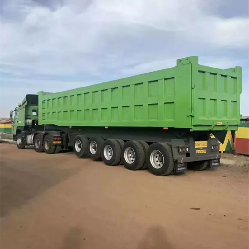 Semi-Trailer Pembuangan Tip Belakang Kotak Persegi Panjang